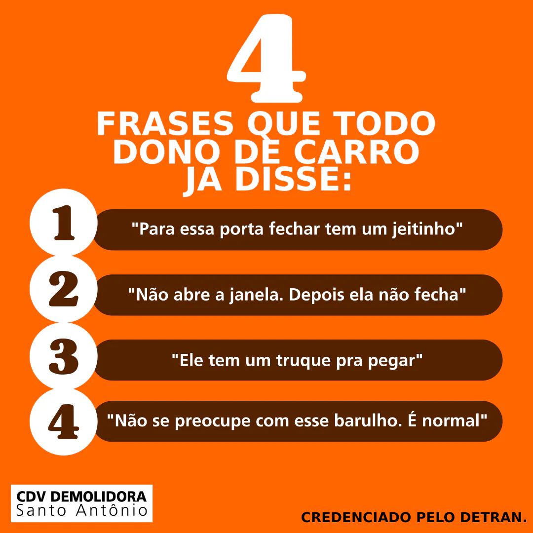 Arte laranja com as 4 frases que todo dono de carro já disse